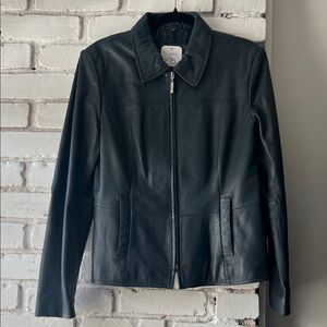 Women's Black Leather Zip-Front Jacket